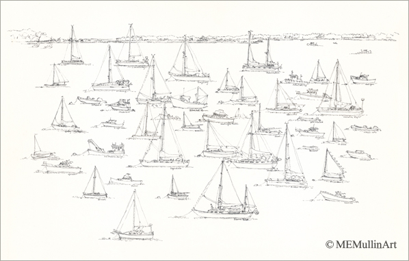 Boats on Their Mooring at the End of the Season print by MEMullinArt