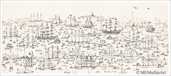 Tall Ships, New York Harbor Bicentennial print by Mary Mullin